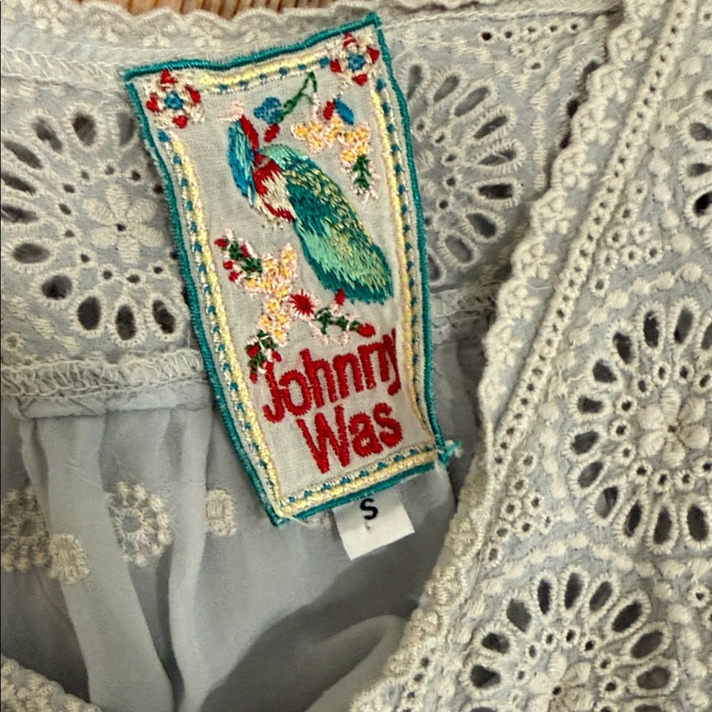 Johnny Was Light Blue Embroidered Blouse - Picture 2 of 3